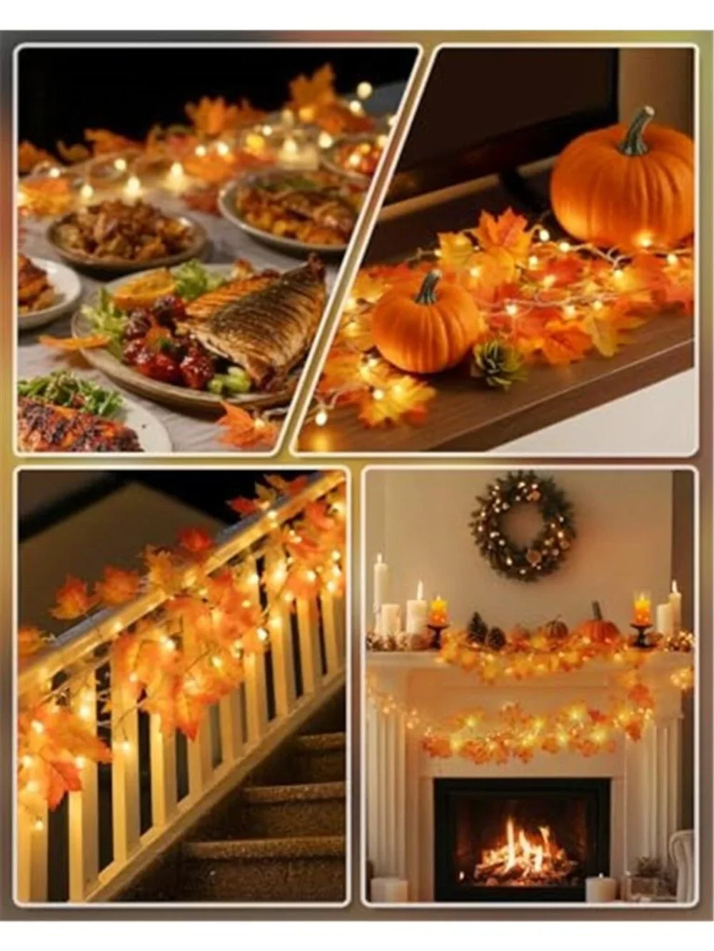 Fall Decor 3-Pack Fall Garland with Lights, Total 24.6ft 60LED